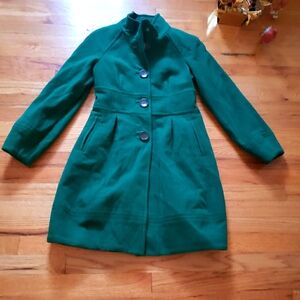 DONATELLO Women's Emerld Green Wool Cashmere Blend Dress  Coat Sz 4 Pockets